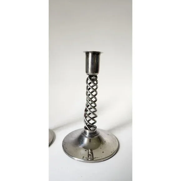 Vintage Hans Jensen Eisenberg-Lozano Mid-1900s Modern Silverplate Candlesticks - Picture 6 of 9